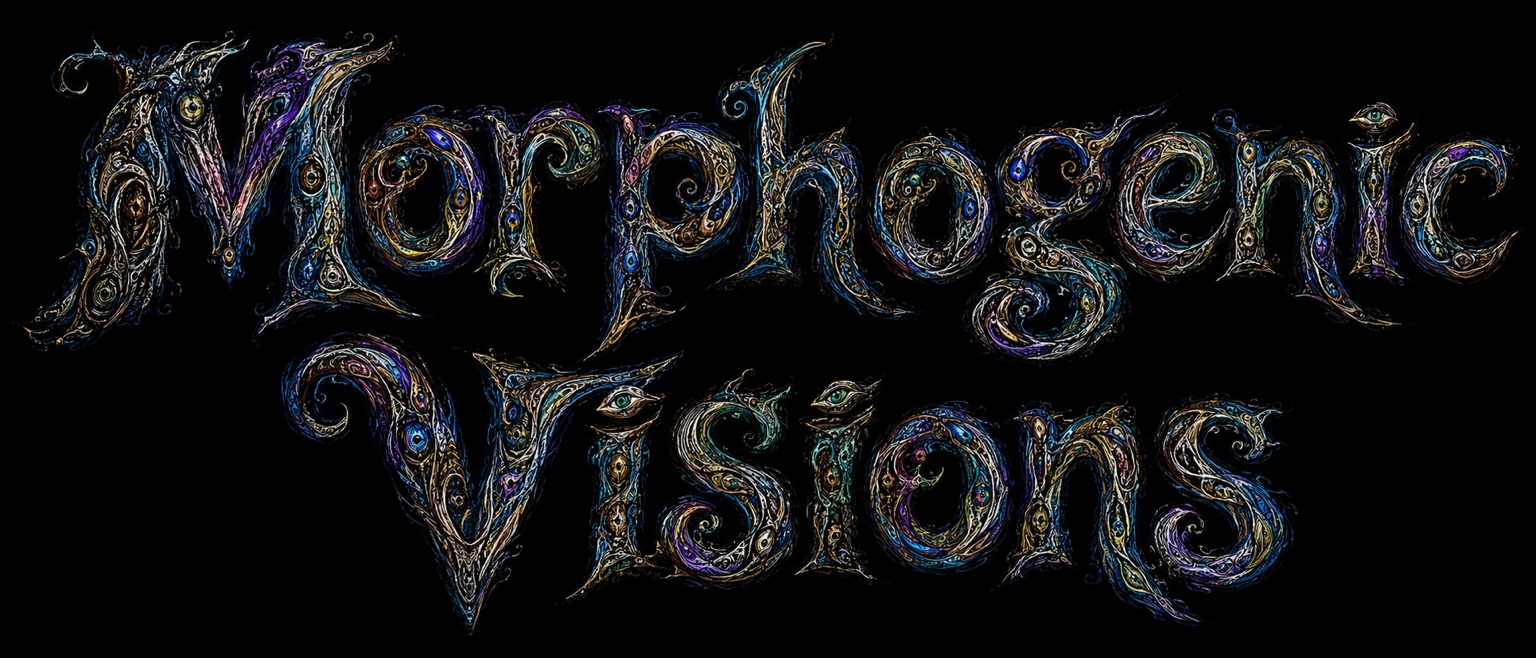 Morphogenic Visions, an ornate hand-drawn living title graphic.